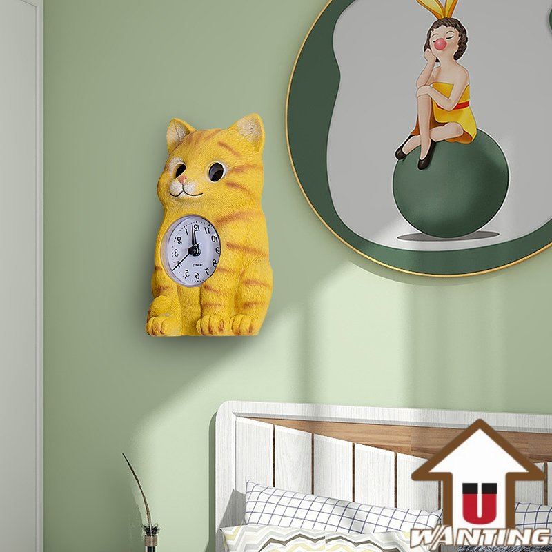 High Quality Wall Art Deco Animal Cat Pendulum Clock Office Resin Gift