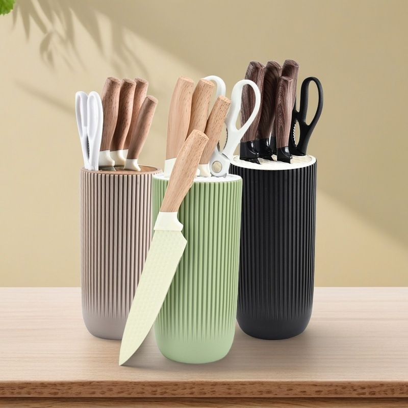 Cross Border Six Piece Set Stainless Steel Cutting Storage Bucket Kitchen Knives