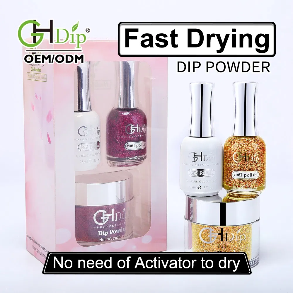 Golden Color Shiny Glitter Nail Art Fast Drying Dipping Powder 3 in 1 Color Match