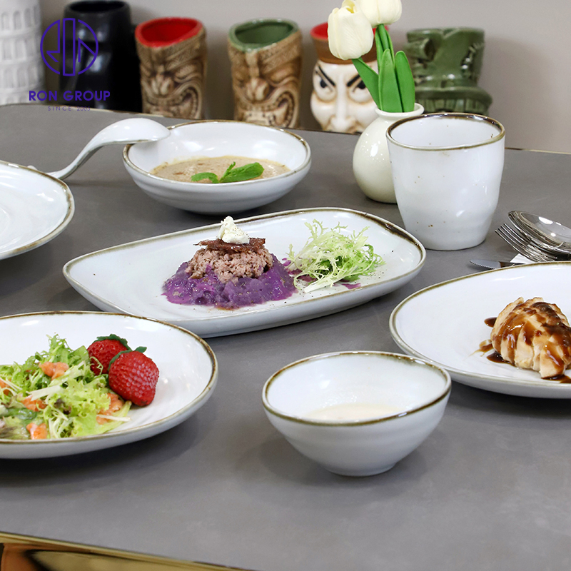 Hot Selling Multi-Shaped White Foode Grade Porcelain Salad Dinner Serving Bowl Plate Set for Home Restaurant Dinnerware Tableware