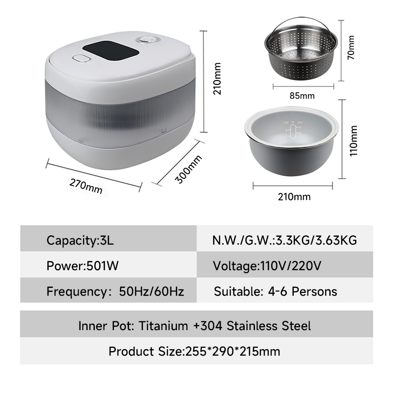 3L Electeic Rice Cooker Mini Portable Multifunction Home Kitchen Appliance
