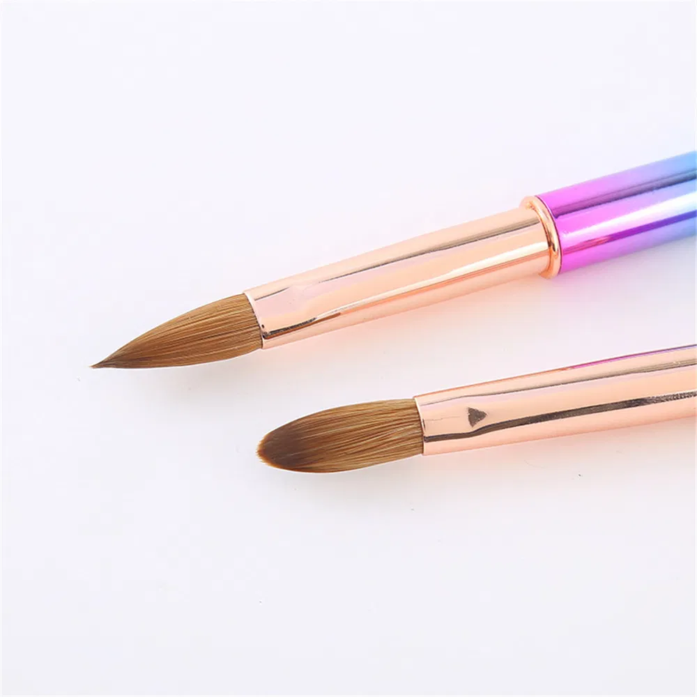 Wholesale Gradient Color Aluminum Handle Nail Pen Customized Logo Professional Nail Brush Nail Tools 100% Kolinsky Acrylic Brush