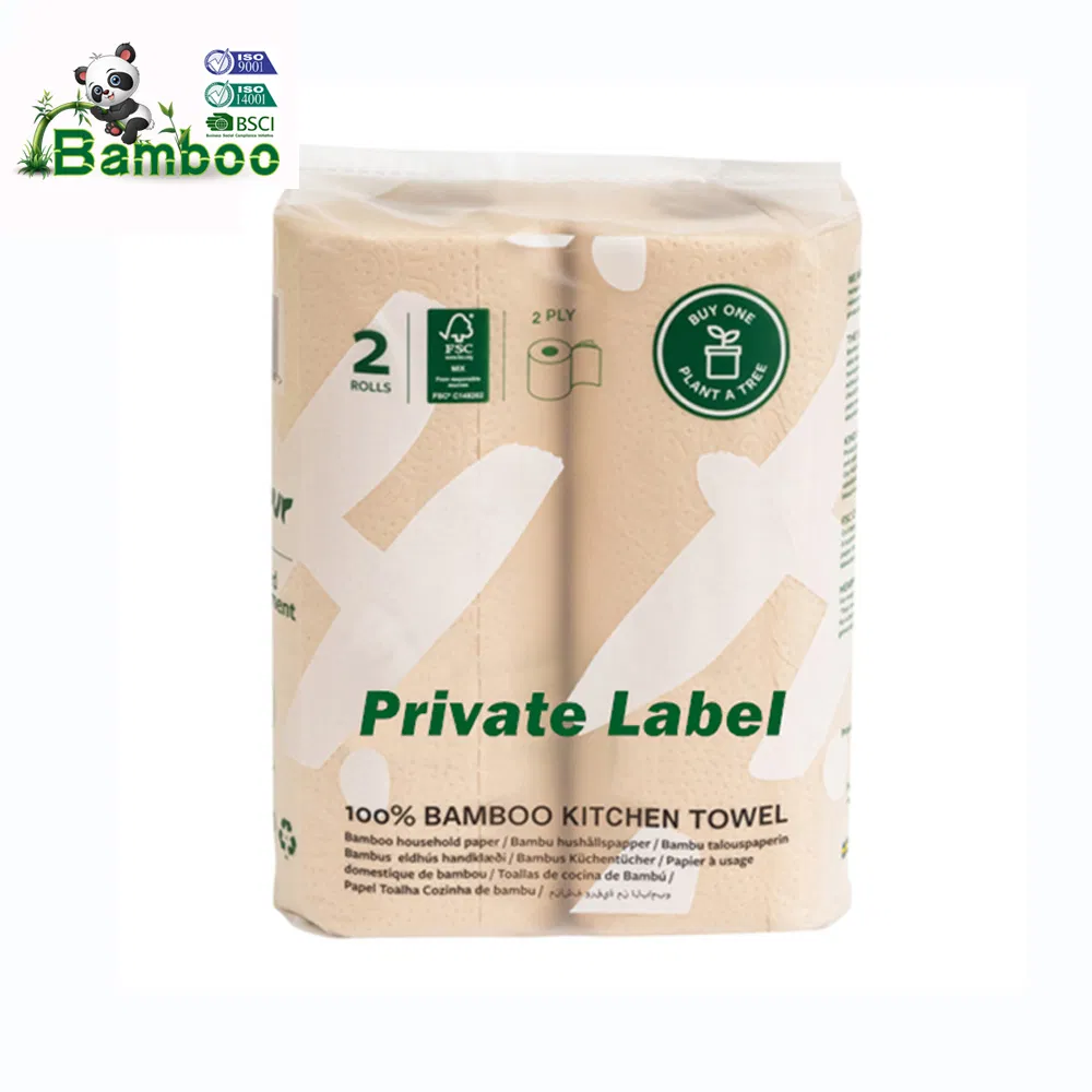 Natural Bamboo Fiber 100% Biodegradable 120sheets Reusable Water Absorbent Paper Towel Rolls