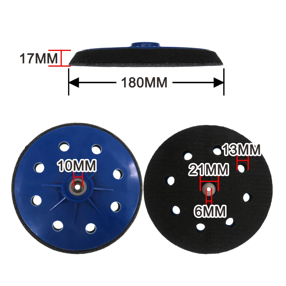 7 Inch 180mm 8 Hole Hook and Loop High Density Blue Plastic Sanding Pad for Wall Polishing