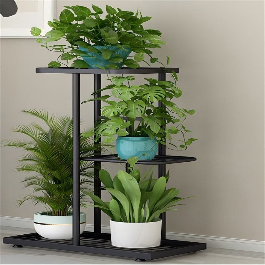 Space-Saving Multi-Tiered Iron Plant Shelf with Adjustable Layers for Small Areas