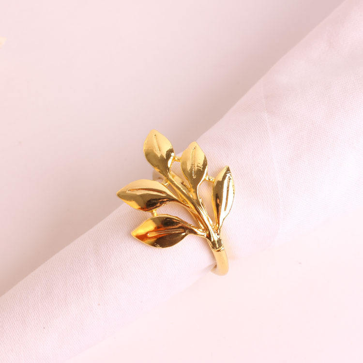 Wholesale High Quality Leaf Shape Gold Silver Napkin Ring Metal for Hotel