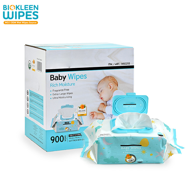 Biokleen Free Samples Private Label 100CT Organic Cotton Biodegradable Wet Tissue Hygiene Eco-Friendly Outdoor 100% Bamboo Baby Wet Wipes