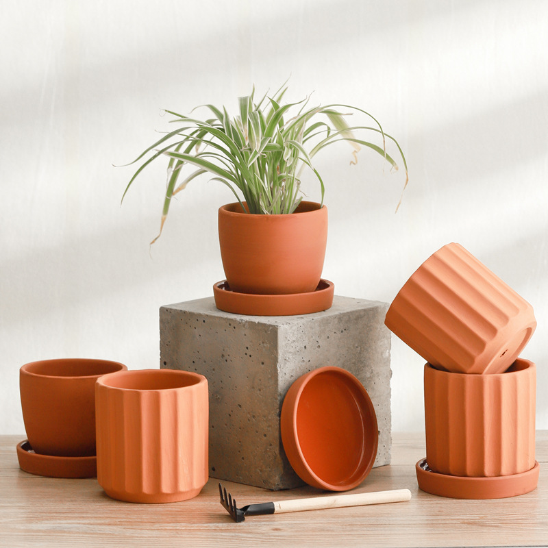 Горшки терракотовые глиняные для цветов с блюдцем