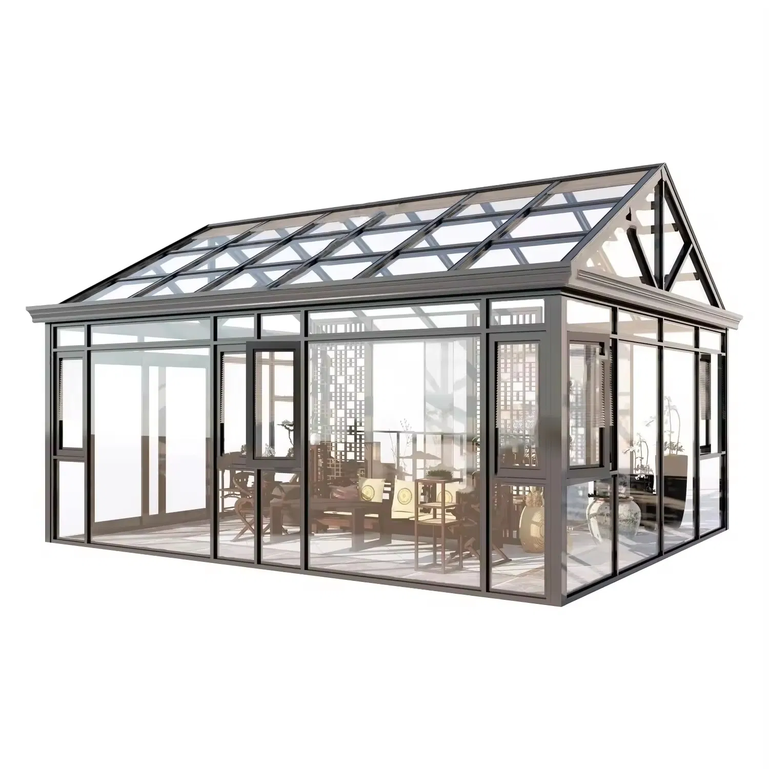 Prefabricated Glass Sunrooms 4 Season Windproof Aluminium Alloy Tempered Glass Conservatory Outdoor Glass House Sun Room