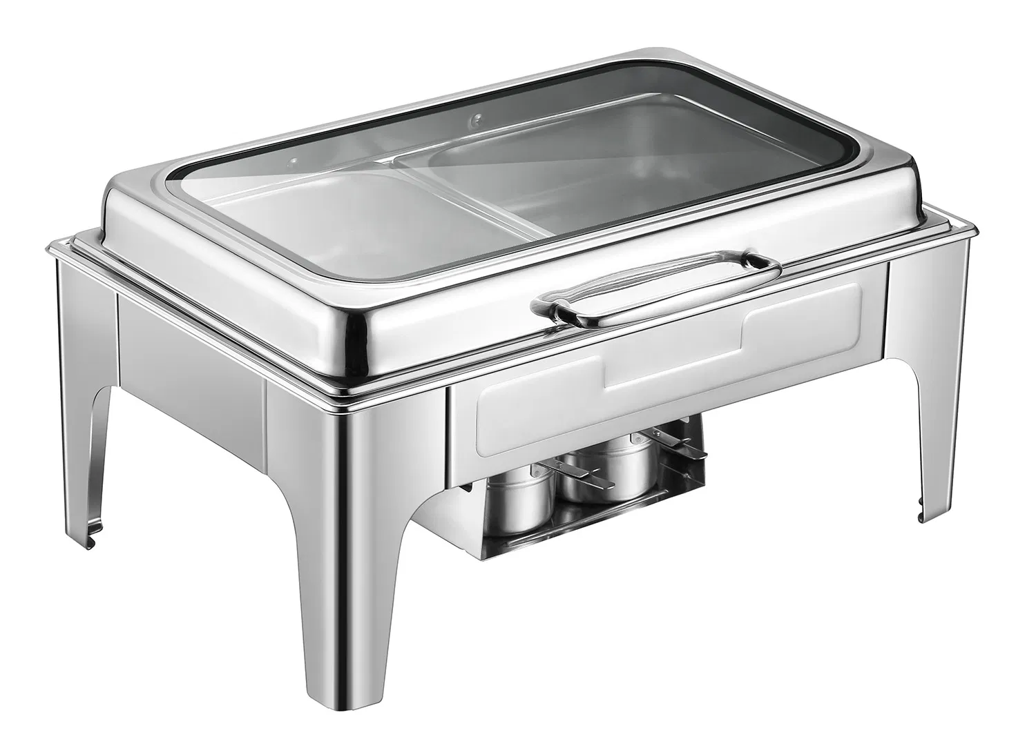 Commercial Grade Black Stainless Steel Buffet Warmer - Hydraulic Lift Lid with Full-Size Glass for Food Holding