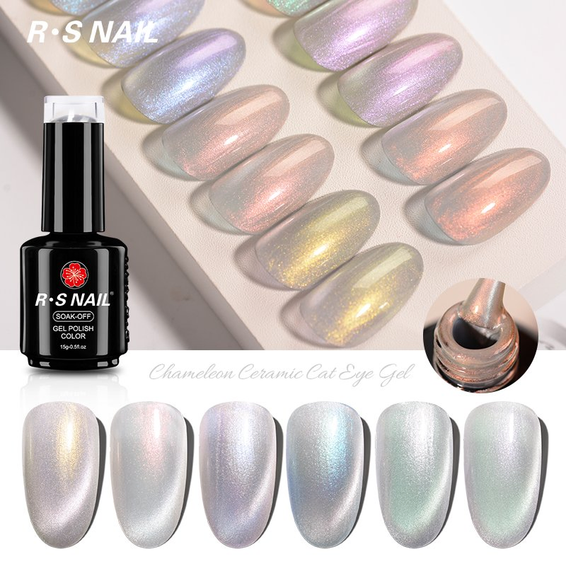 R S Nail Wholesales 15g Chameleon Ceramic Cat Eye Gel 12 Colors Nail Glue UV Lamp Nail Gel Polish