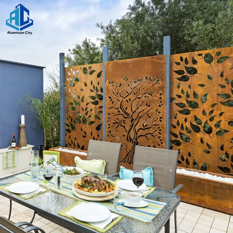 Traditional Design Laser Cut Corten Steel Art Screen for Outdoor Garden & Landscape (Customized Panel)