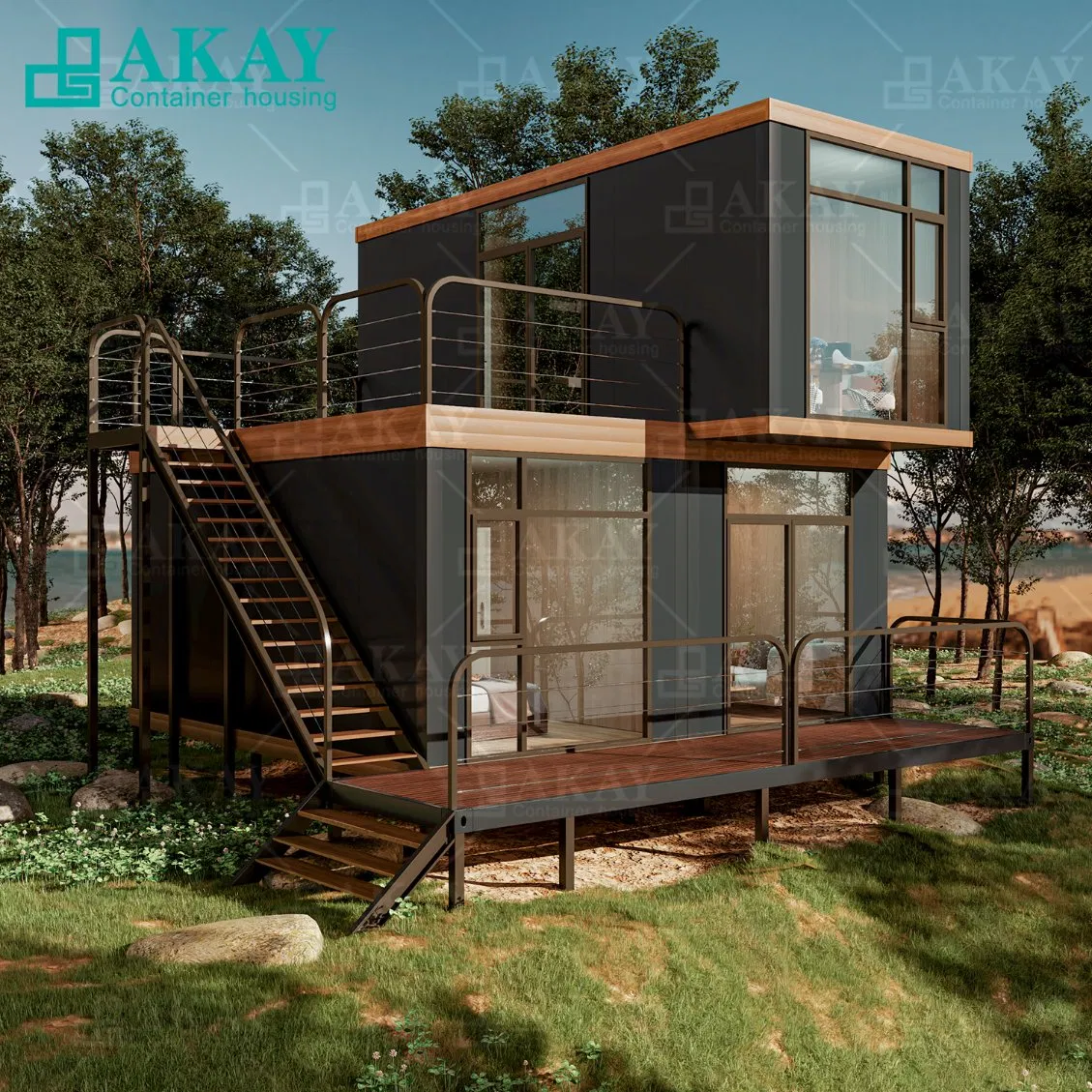 Akay Luxury Prefabricated-Building Living Duplex Apartment Factory Custom Casa Modular Prefabricada Portable Container House