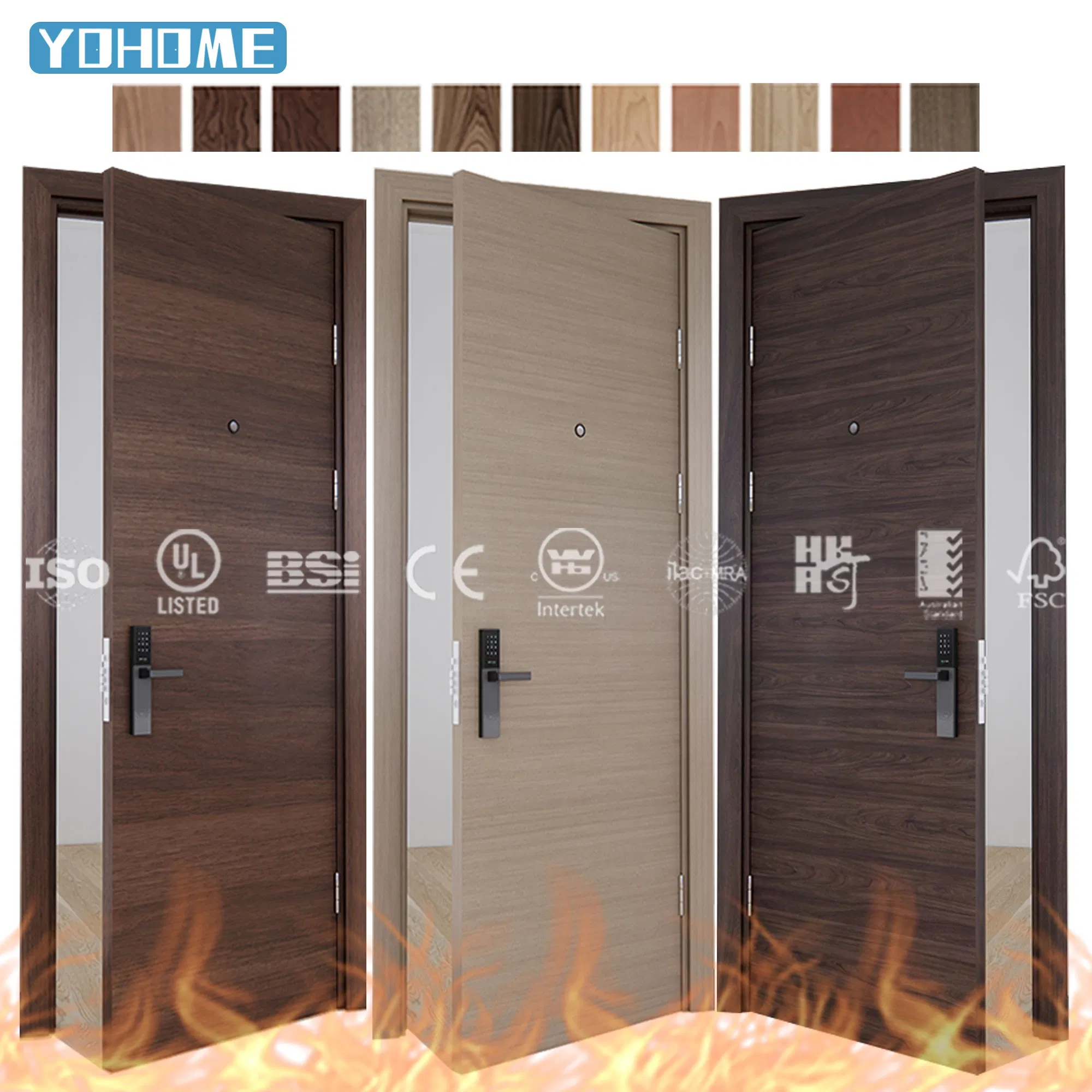 China Top Factory BS En UL Certification Doors UL Listed Fire Doors Wood Fireproof Door Internal Wooden Fire Doors for Hotel Room Interior Fire Rated Wood Doors