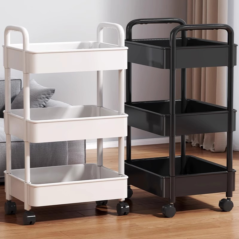 Stylish Multi-Layer Storage Trolley Rack Metal Movable Cart Rack with Wheels