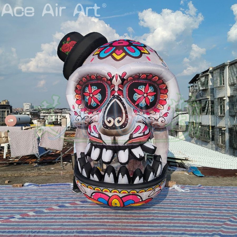 Halloween Inflatable Skull Decoration with LED Terror Halloween Activities Prop