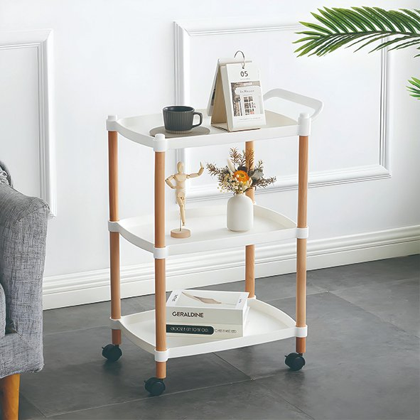 1 Year Wood OEM Rolling Utility Cart Display Shelf Rack with Wheels Factory Price