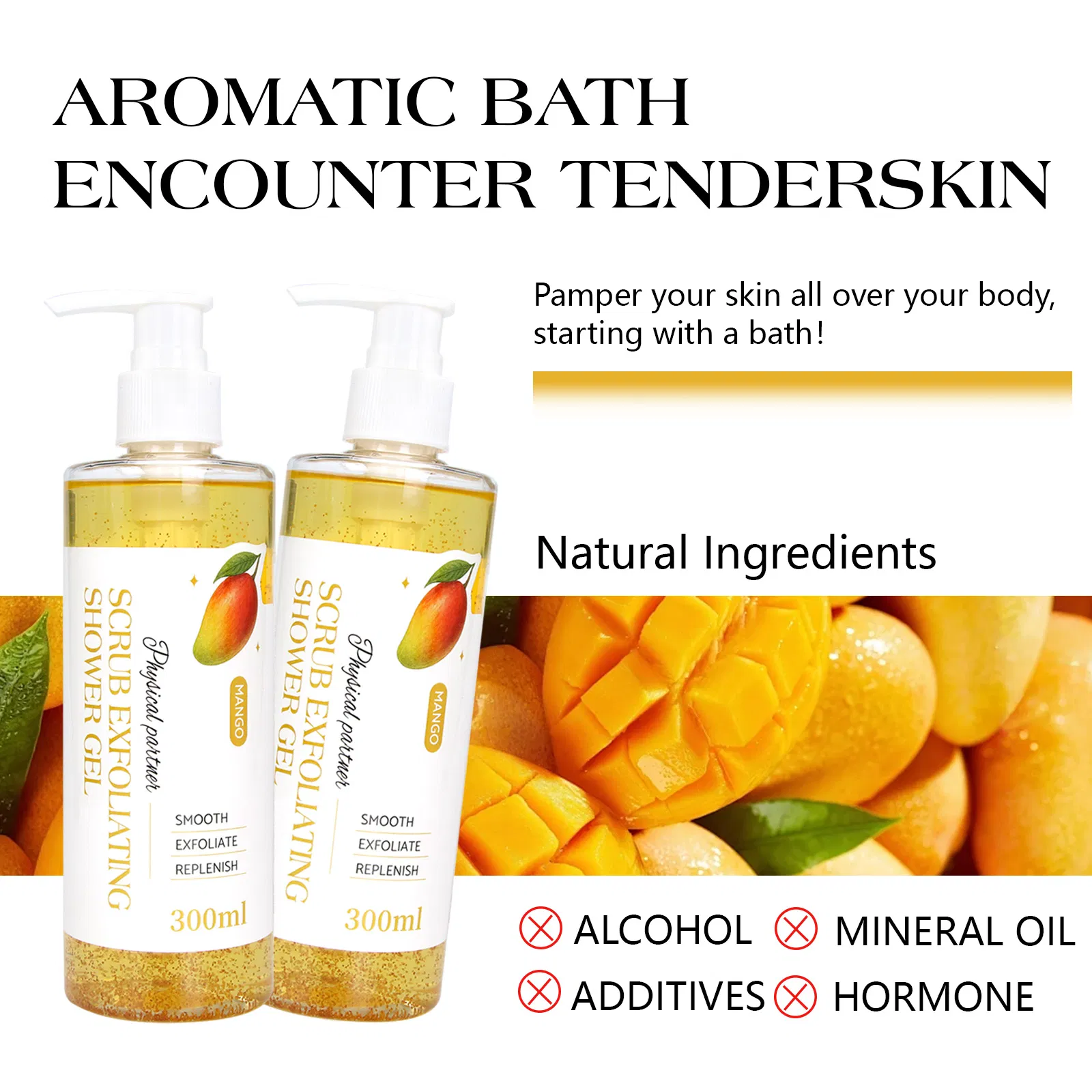 Beauty Cosmetics Body Care Invigorates Brightens Skin Mango Scrub Exfoliating Shower Gel