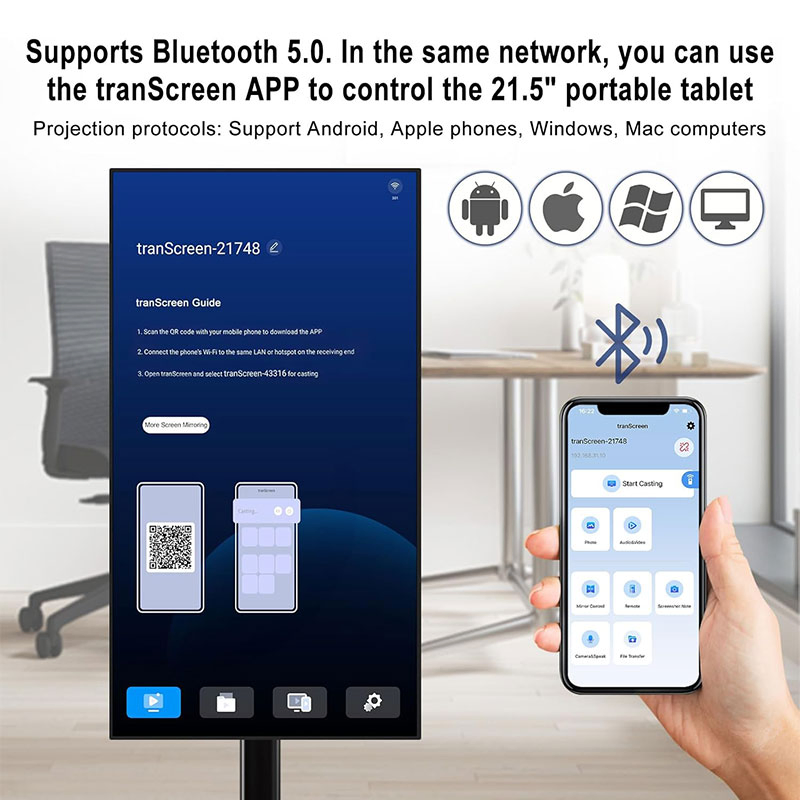 21.5 Inch Wireless Smart Portable TV Android Monitor with Built-in 4 or 6h Battery Life Touch Screen LCD Display