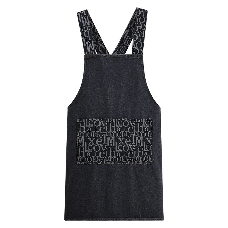 Denim Fabric Double Pockets Customize Embroidery Logo Painting Custom Multiple Colors Apron