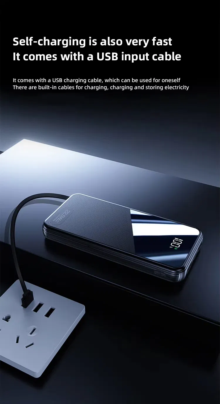 Outdoor Travel Larger Capacity Power Bank 30000mAh 10000mAh with Cables 22.5W Pd Fast Charging Powerbank