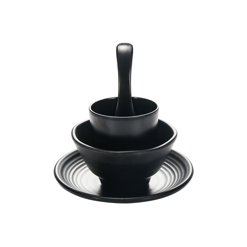 Japanese Style Plastic Melamine Dinnerware Black Matte Restaurant Serving Tableware Set