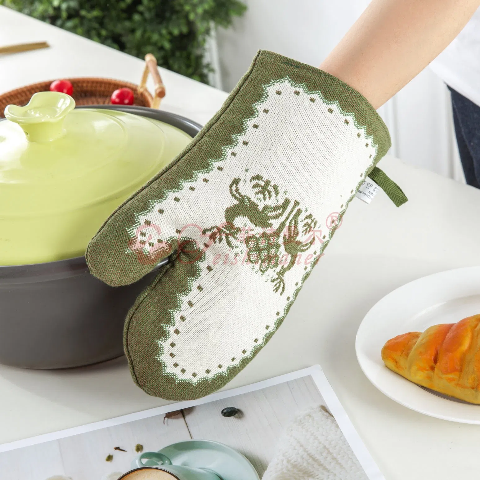 Heat Resistant Custom Jacquard Kitchen BBQ Oven Glove Mitt Cooking Chef Cotton Oven Mitts