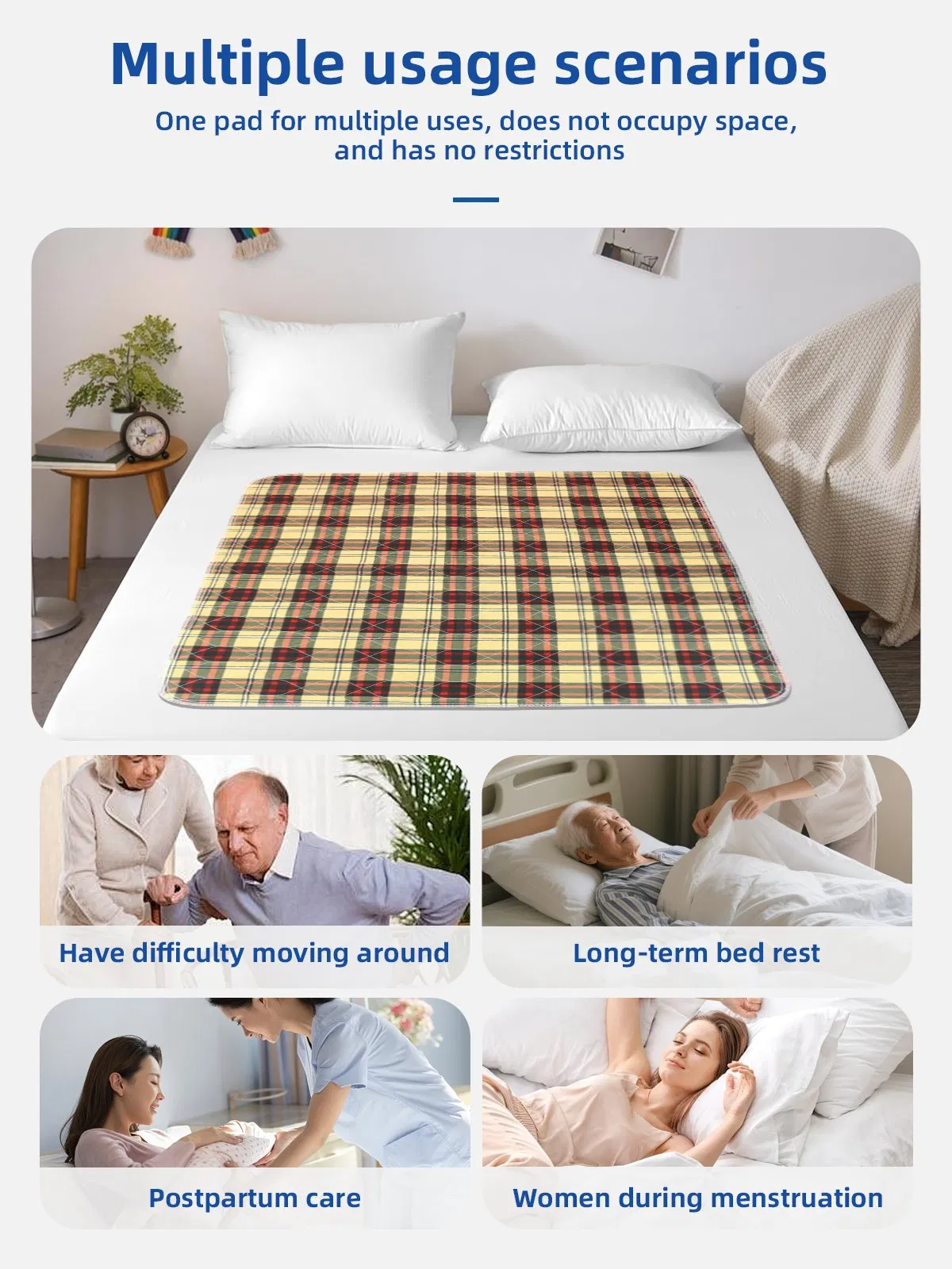 Blue Plaidfine Quiltingwaterproof Bedding Underpad