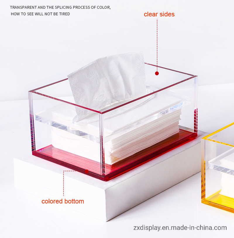 New Design Fashion Colored Acrylic Thick Plastic Tissue Box with Cover