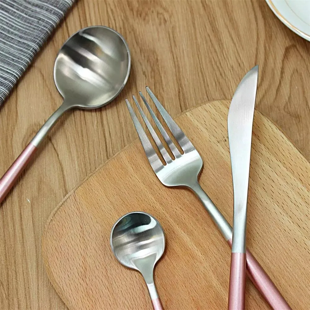 Wedding Gorgeous Pink Stainless Steel Cutlery, 18/10 Matte Pink/Gold/Black Stainless Steel Flatware Set for Gift or Hotel