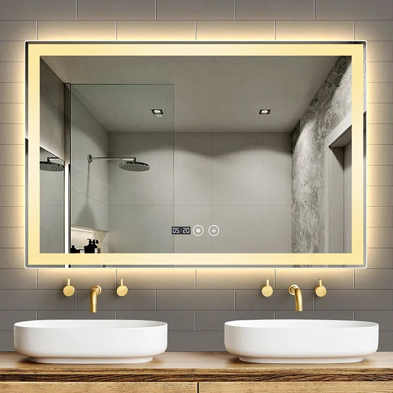 Smart WiFi Rectangle Vanity Mirror with Lights, Weather, Defogger