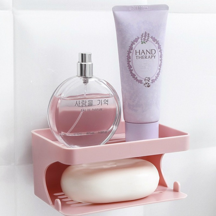 Double Layer Soap Seamless Adhesive Wall Mounted Waterproof Drain Rack Bathroom Plastic Storage Box