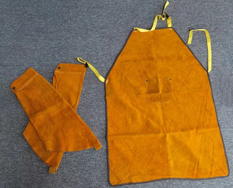 Flame Retardant Heat Resistant Safety Split Leather Welding Apron Sleeves Spats Gloves Welder Set Welding Equipment