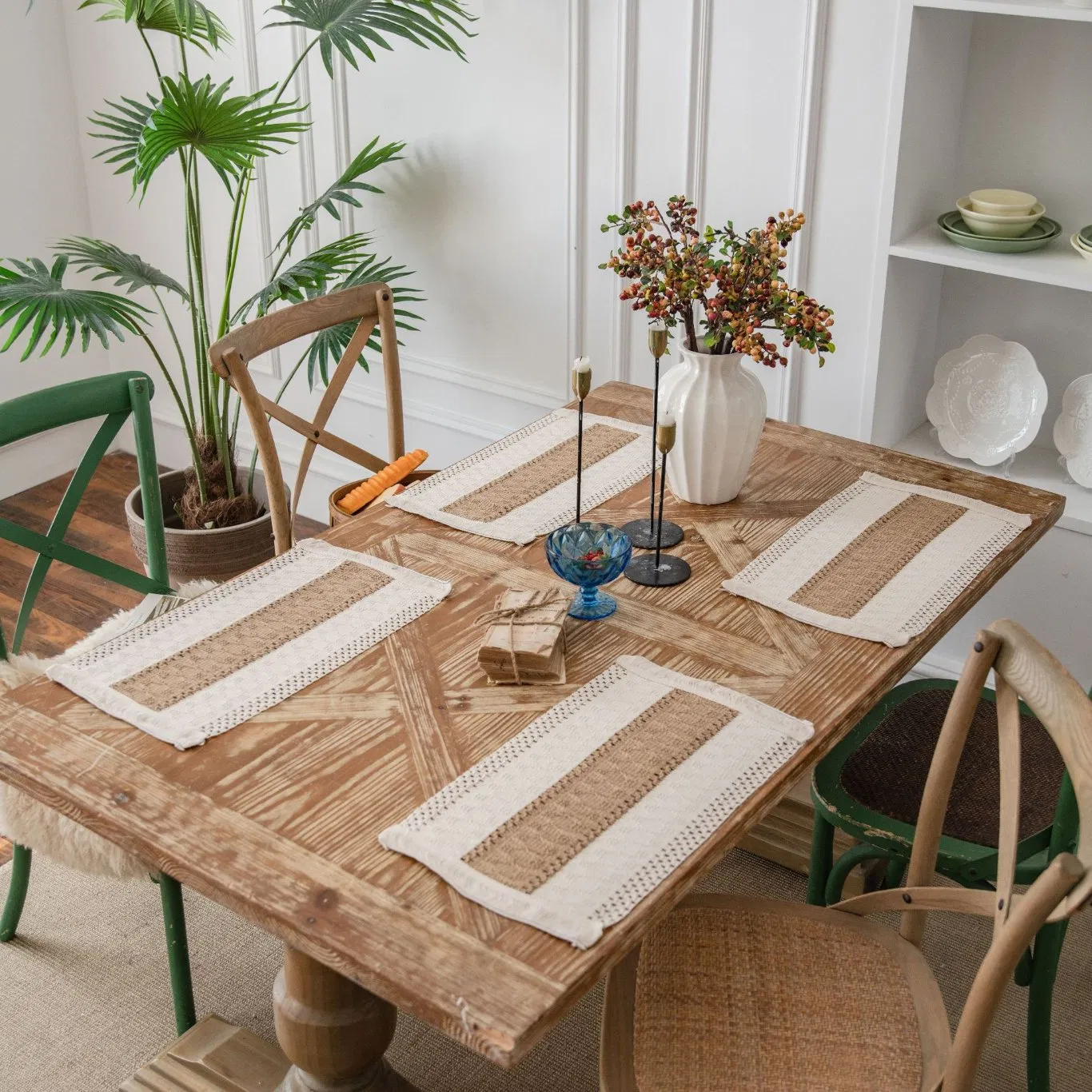 Xinlan Woven Jute Placemats Set Colorful Striped Table Mats with Tassels for Holiday Dining Boho Style Kitchen Decor