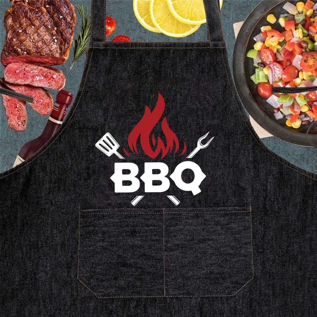 Denim Apron, Restaurant Outdoor Apron, Wear-Resistant and Scratch-Resistant, Thickened Work Apron, Barbecue Apron