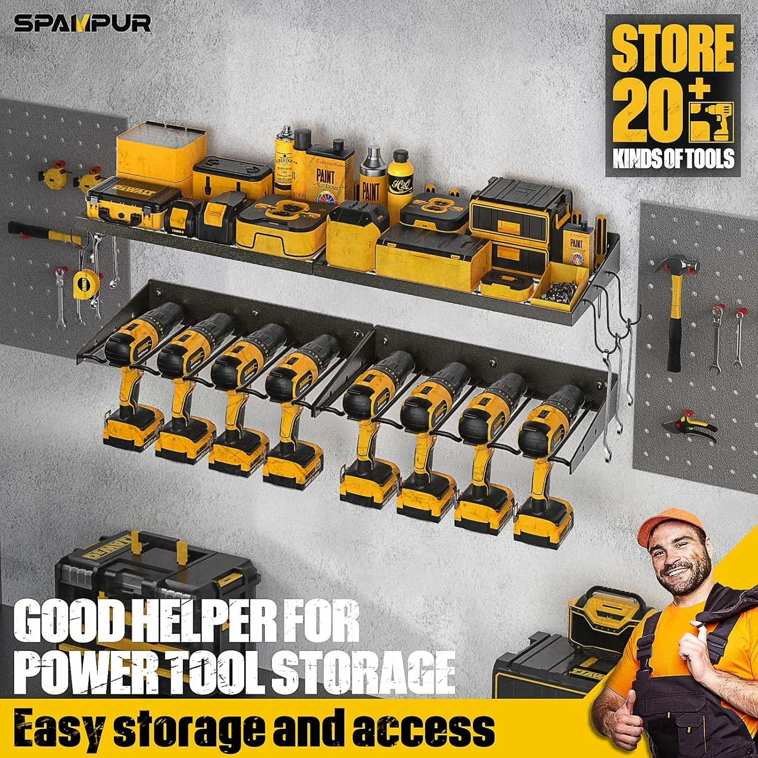 7-Slot Power Tool Rack Organizer Heavy Duty Drill Hammer Plier Holder 3 Layers