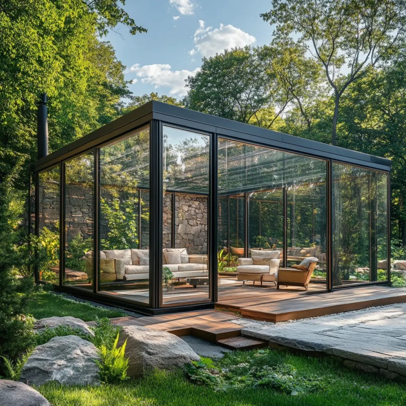 Barbeque Balcony Freestanding Sunroom Round Spherical Shape Triple Glass Panel Glass House
