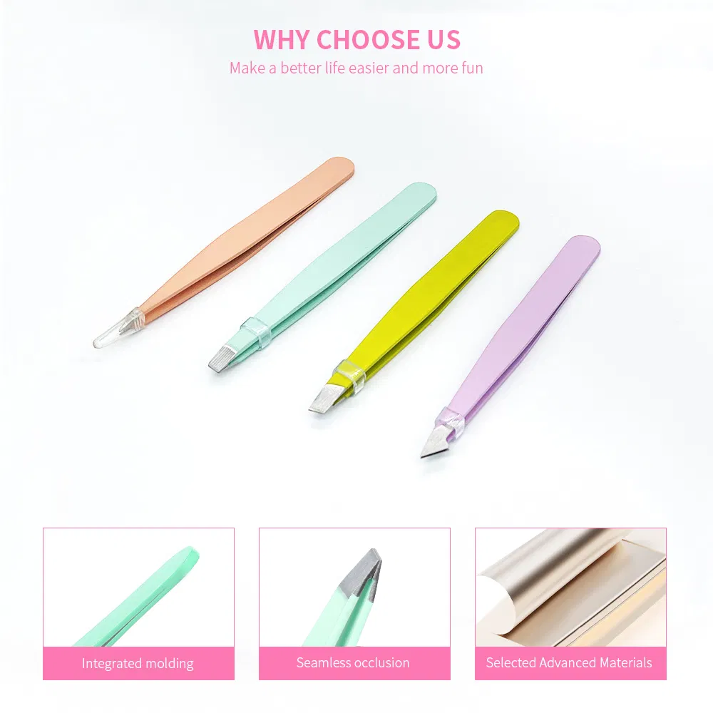 Wholesale Slanted Pointed Fake Eyelash Custom Tool Stainless Steel Squared Lash Eyebrow Tweezers