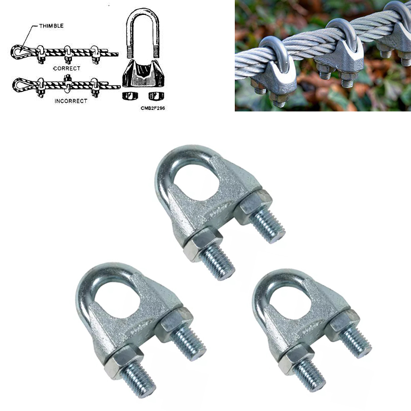 DIN741 Wire Rope Clamps U Type Malleable Clips as Connector to Secure Cables and Ropes Hardwares Clamps Cable Clip