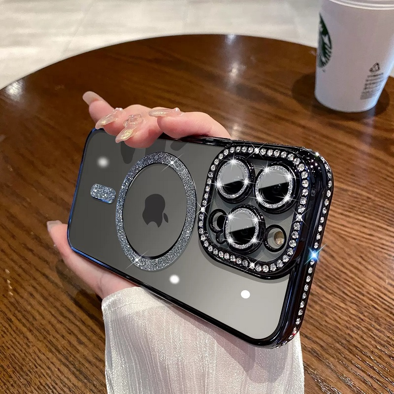 Чехол для iPhone 15-17 Pro Max с алмазами и MagSafe