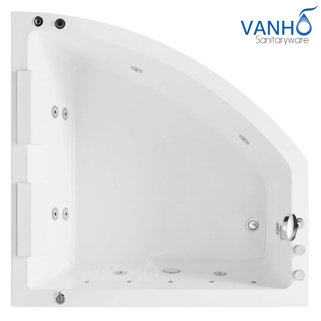 Угловая акриловая ванна с гидромассажем и LED-подсветкой