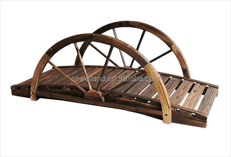 Outdoor Garden Wooden Bridges Burnt Brown Feature with Double Rails