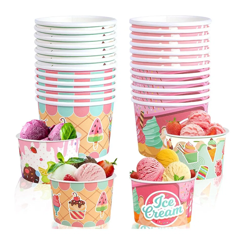 Custom Print Gelato Cups 6 Oz Paper Ice Cream Cup with Dome Lids