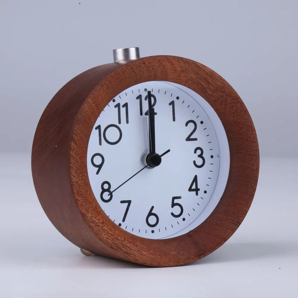 Solid Wood Mute Quartz Alarm Clock with Night Light Table
