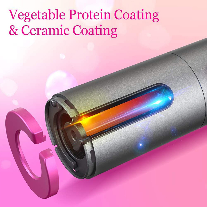 Portable Auto Wireless USB Ceramic Hair Curler Mini Cordless Rechargeable LCD Temperature PTC Rotating Automatic Curling Iron
