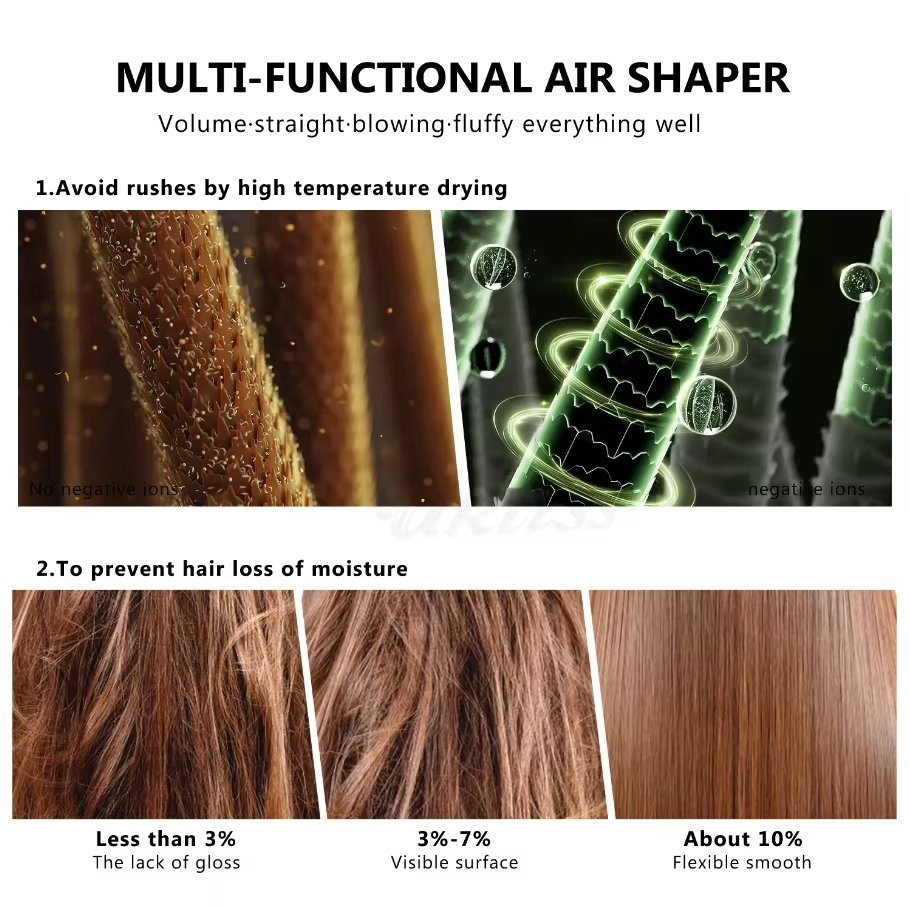 6-in-1 Multifunctional Hair Styling Tool: Hot Air Comb, High-Speed Hair Dryer Curling Iron Straightener & Brush1000W Professional One-Step Styler