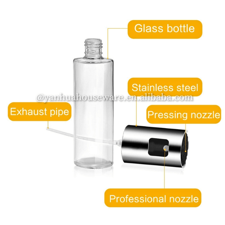 Pump Oil and Vinegar Sprayer Bottle Glass Oil Sprayer Olive Oil Stainless Steel Space Clear Silver Kitchen Custom Cooking Tools