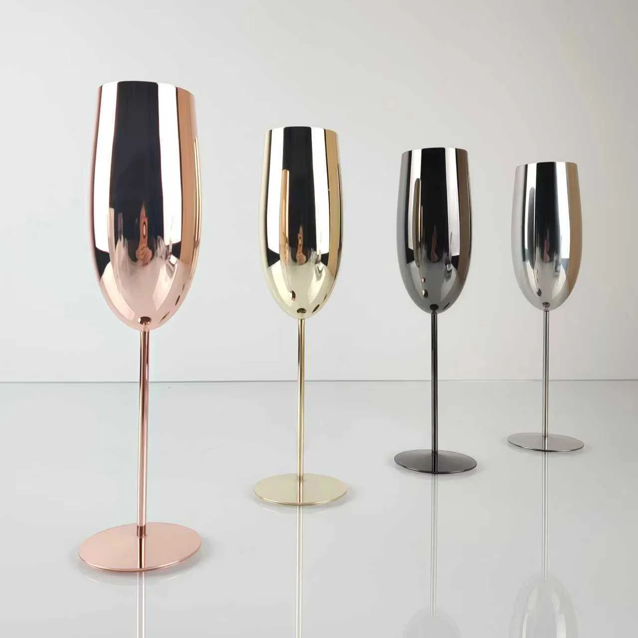 Elegant Thin-Legged 304 Stainless Steel Cocktail and Wine Glasses