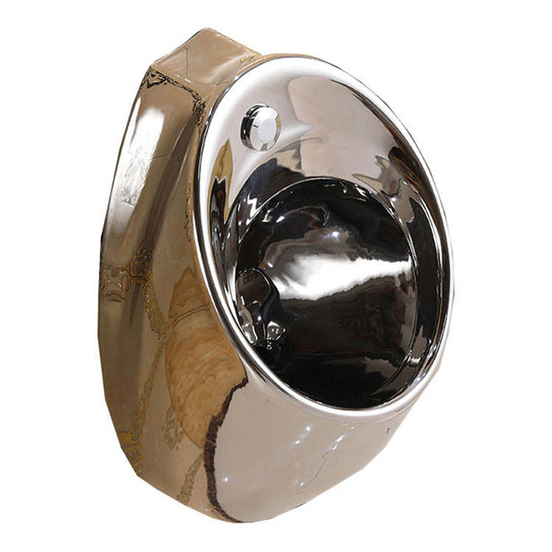 Luxury Gold Silver Pattern Wall-Hung Ceramic Sensor Urinal for Bathroom with Western Design