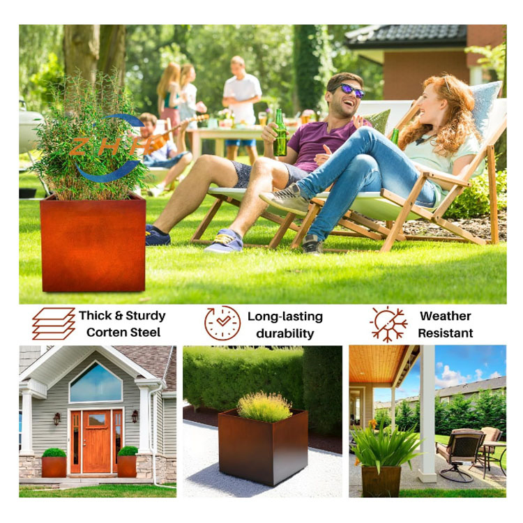 Corten Steel Planter Cube Square Shape for Outdoor